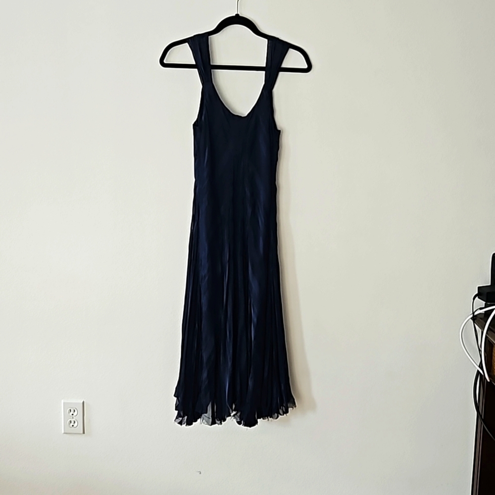 S/M navy silk 2 layered A-frame dress